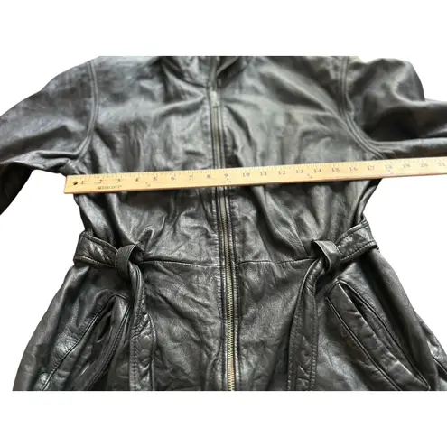 Jacqueline Ferrar Jacqueline Ferrar Black Leather Jacket Women's Large Belted