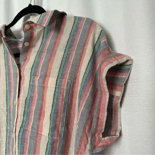 Orvis Women's Ladies Short Sleeve Button Up Linen Blend Shirt Top Stripe S