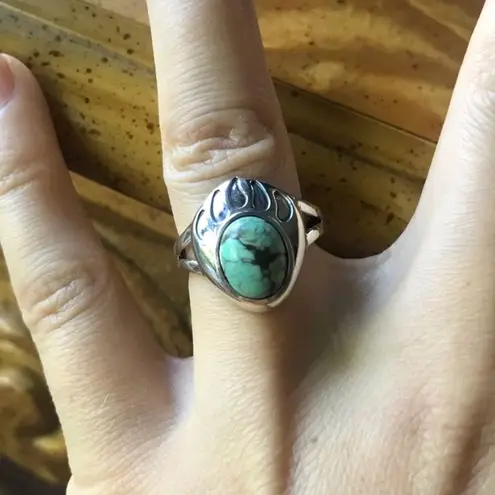 Blue Moon Turquoise Sterling Silver Bear Paw Ring Size 7