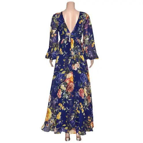 BHLDN Mae Long Sleeve Chiffon Maxi Dress, Purple Floral Combo, 4 (US)