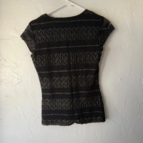 Paper Dolls Paper Doll Black Lace Gold Y2k V Neck Cap Slv Top Office Siren Going out Grunge