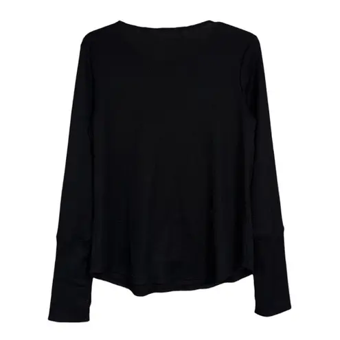 Three Bird Nest Black Waffle Knit Thumbhole Sleeve Top Women's
