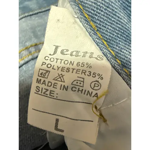 Colorful Natalie Blue Pink Hearts High Waisted Baggy Wide Leg Denim Jeans Size L Size L