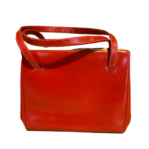 VINTAGE CIRCA 1960’S JANA RED LEATHER KISS LOCK SATCHEL BAG W/CHANGE PURSE