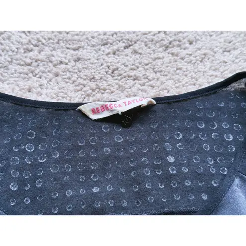 Rebecca Taylor Beaded Silk Short Sleeve Blouse Black 10 Designer Glam Minimalist