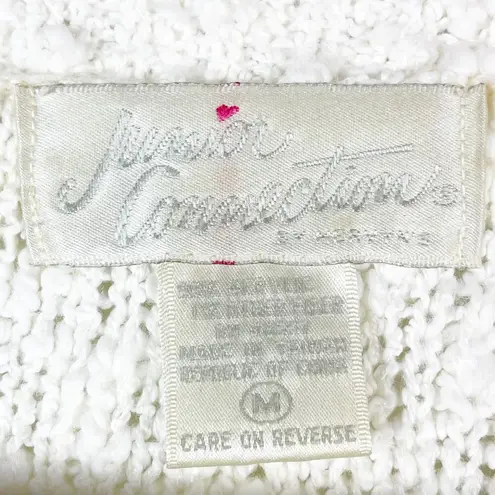 Vintage Women's White Pastel Stripe Cropped Sweater 3/4 Sleeves Size M 80s 90s Size M