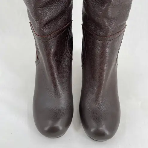 See By Chloe Tall Brown Leather Boots Wool Lined High Heeled Pebbled Size 37.5