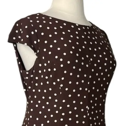 Jones Wear Dress A-line Midi Jersey Knit Brown White Polka Dot Women’s Size 16