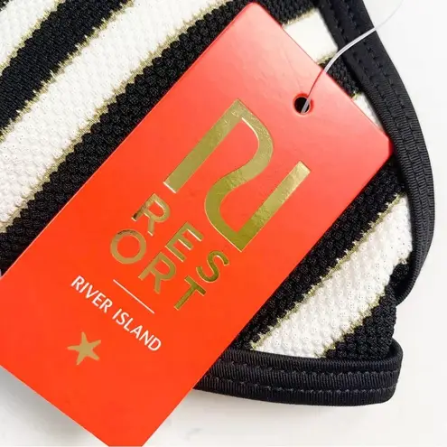 River Island Black Stripe Soft Triangle Bikini Top Strappy Back Size 4 NWT