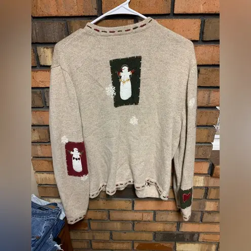 Coldwater Creek Croft & Barrow Festive Cream and Red Cardigan Sweater - Image 2