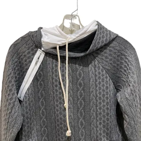 Andthewhy Textured Knit Double Layered Hoodie Sweatshirt Grey White Size Small