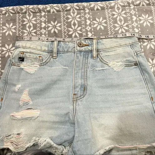 KanCan High Waist Distressed Cotton Candy Jean Shorts Fray Hem Color Thread Sz S Blue