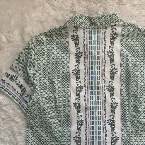 Tory Burch  Top Botanical Print Button Down Shirt Short Sleeve Floral Sz 10 thumbnail 5