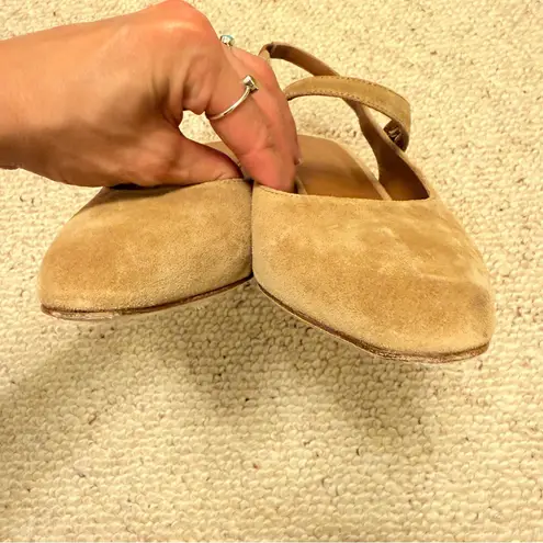 Doen Tan Suede Recco Slingback Pumps Low Heel 37 Size 6.5