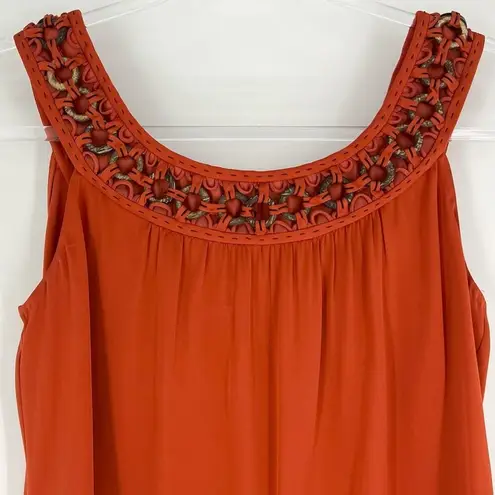 Elie Tahari Silk Tank with Wooden Detail Burnt Orange Small