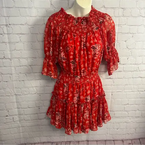 MISA Los Angeles MISA L.A. red peplum retro printed mini dress viscose USA chic coquette Small