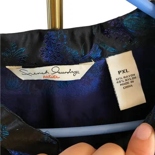 French Laundry black satin blue Florals embroidered Asian Blazer jacket