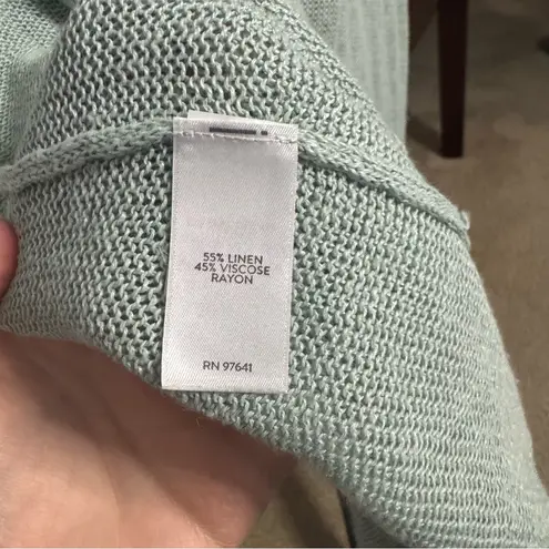 J Jill Open Front Linen Blend Long Duster Cardigan Aqua Size L Pockets Coastal Blue Size L - Image 7