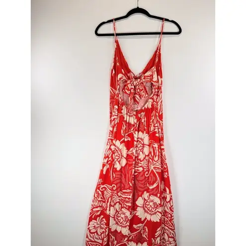 Paper Heart Womens Dress Red Maxi Floral V Neck Cami Cut Out Back A Line Medium