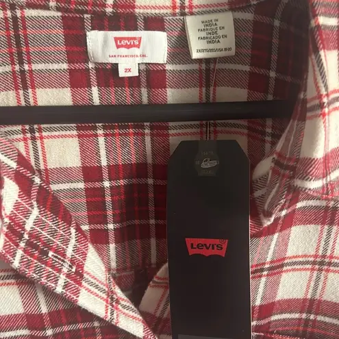 Levi's New Levi’s Woman’s Brushed Flannel Plaid Button Up Half Short Sleeve Cotton Top - Image 3