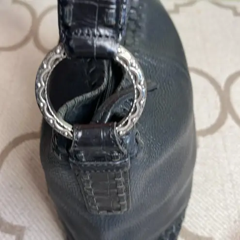 Brighton  Black Pebble Leather Bucket Purse Bucket Bag Braided Shoulder Strap