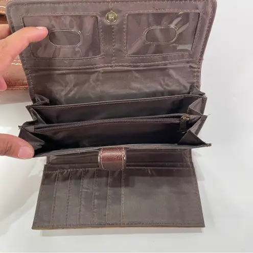 BOC Satchel Organizer Brown Shoulder Bag Charm Clutch Trifold Stitch Wallet Boho