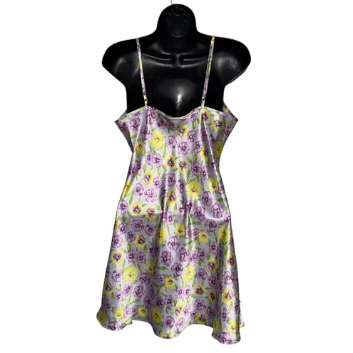 Floral Butter Yellow and Lavender Satin Nightgown Slip Dress Lingerie Chemise Purple Size undefined