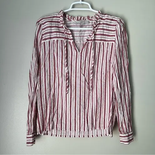 Loft  Women’s White Red Long Sleeve Business Casual Top Size  XS