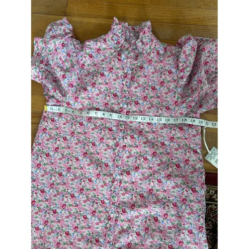 Hyacinth House Pink Multi Floral Puff Sleeve Maxi Dress Ruffle Collar Pockets M Size M