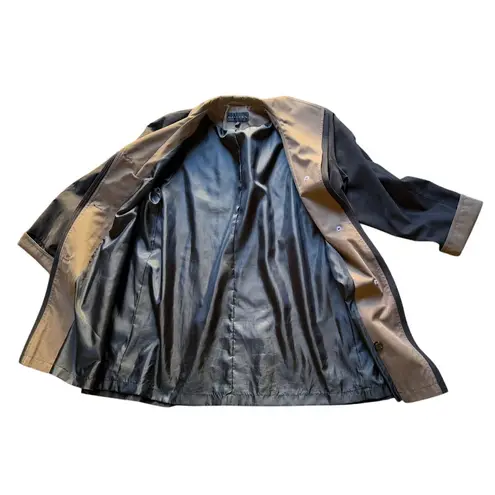 Gallery Vintage Black Brown Tan Trench Coat Medium Classic Long Overcoat Fall