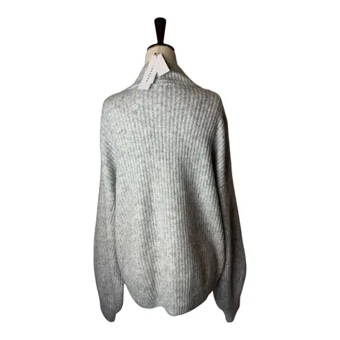 Topshop  Sweater Women Medium Gray Mock Neck Ribbed Knit Balloon Sleeve NWT