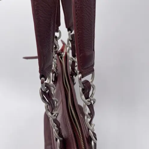 M. London Burgundy Maroon Leather Shoulder Bag Silver Hardware Y2k Red