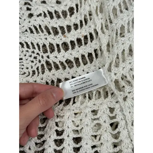 vintage y2k by deisgn open front loose knit white glitter cardigan sweater XL