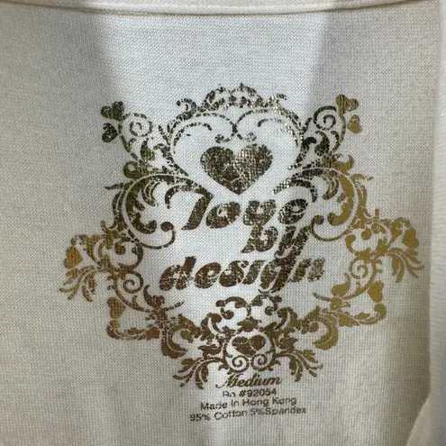 Love by Design Jacket Women M Cream Gold Metallic Graphic Long Line Y2K Spring