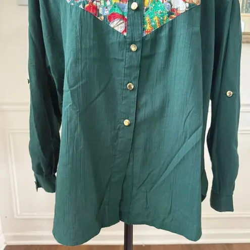 Vintage Tapestry Christmas Button Up Shirt L Green Size L