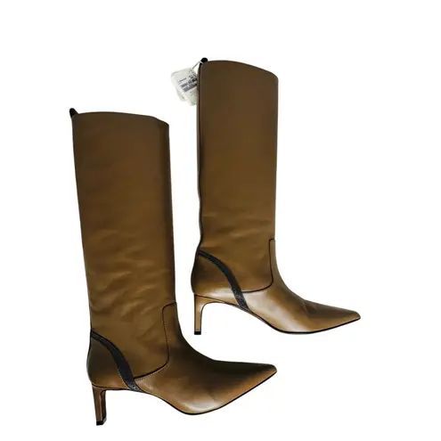Brunello Cucinelli Ball Chain Knee-High Tan Leather Boots Women’s Size 40 IT