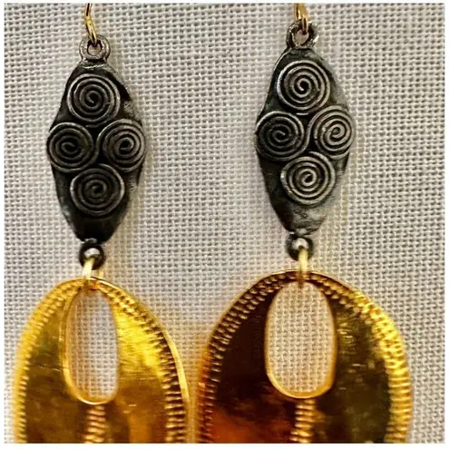 Devin Leigh 18k Gold Plated Hammered and Gun Metal Earrings