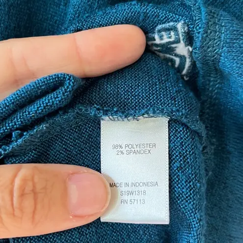 Eastern Mountain Sports Sz L Teal Stretch V Neck Blouse Sweater Fleece Pullover