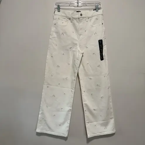 J.Crew ‎ NWT Wide-leg Embroidered Cropped Jean in Ivory Denim Embroidery Size 26