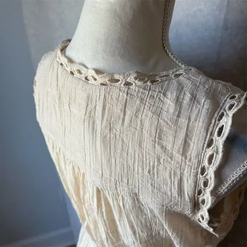 A Diva Women's Ivory Embroidered Lace Trim Sleeveless Gauze Tunic Top Size M Size M