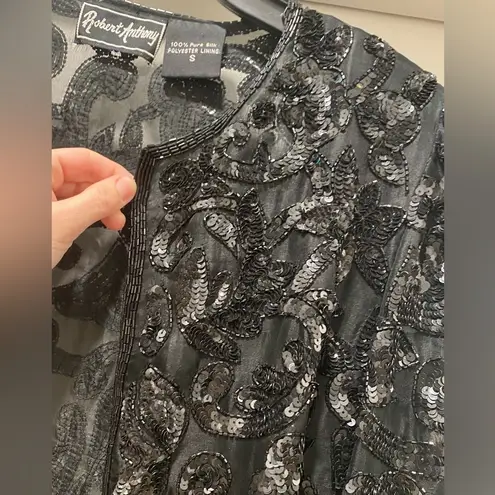 Vintage Robert Anthony Women’s Black Silk Sequined Cropped Jacket Blazer