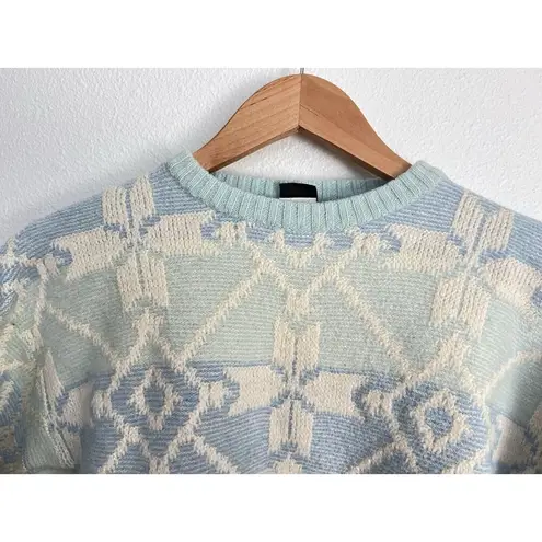 Head VTG Pastel Blue Geometric Knit 100% Wool Sweater M Fair Isle Grandmacore