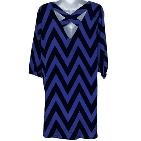 Needle & Thread Light and Dark Blue Chevron Print Slinky Mini Dress EUC Size M