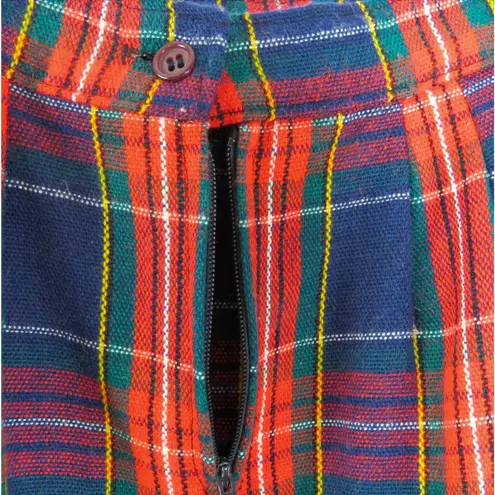 1970s Vintage Handmade Red, Blue, and Green Plaid Mini Skirt 34" Red Size 16