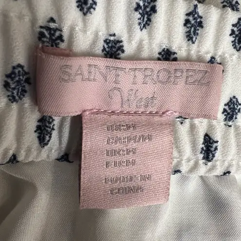 Saint Tropez West Mini Skirt White Blue Elastic Waist Pockets Lined Medium