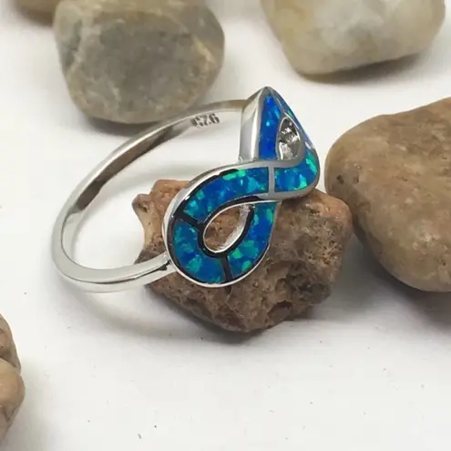 Infinity Opal Sterling Silver Ring Blue Size 8