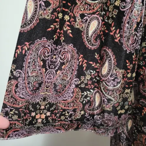 Xhilaration  Black Multi Velvet Paisley Trunpet Sleeve Mini Dress Size Medium