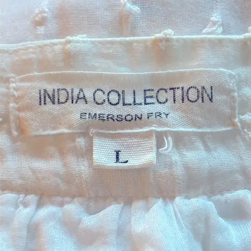 Emerson Fry India Collection White Laurent Flutter Sleeve Top Large Lined Button Tan
