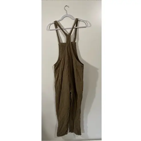 Aerie  Relaxed Muslin Gauzy Cotton Rolled Leg Overalls Washed Olive Light Small