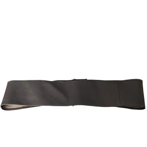 Chocolate Brown Leather Wide Waist Belt Gold Tone Circle Buckle Rhinestone